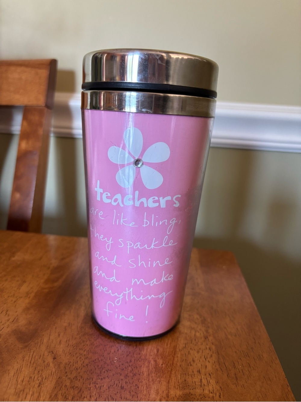 Pink 'Teachers' Travel Tumbler with Flower Accent